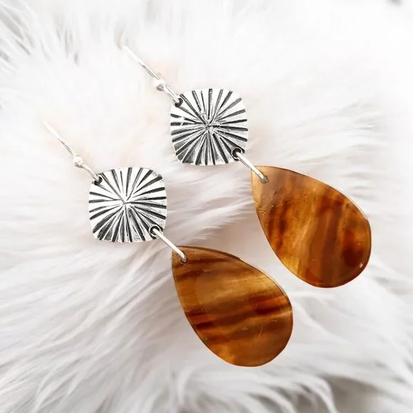 Brown Fluorite Solid 925 Sterling Silver Earrings - Picture 1 of 2